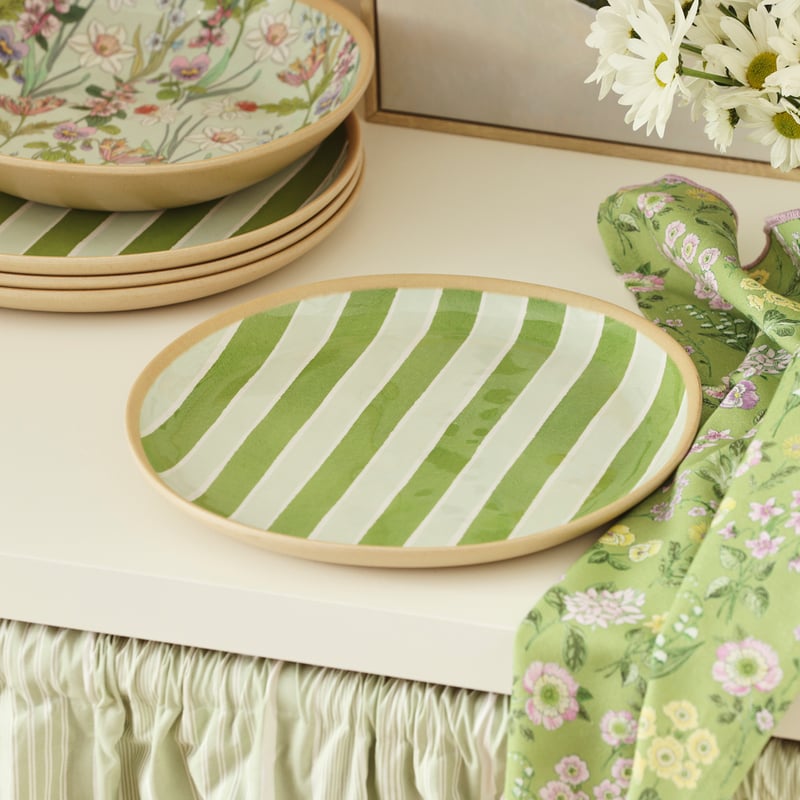 Garden House Green Stripe Melamine Dinner Plate