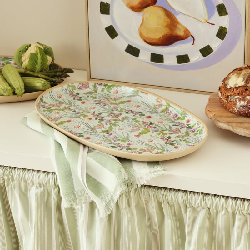Garden House Light Green Floral Oval Tray