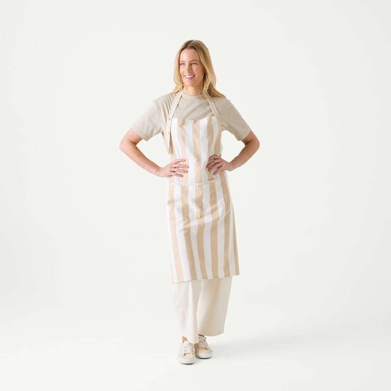 Ava Caramel & White Stripe Apron