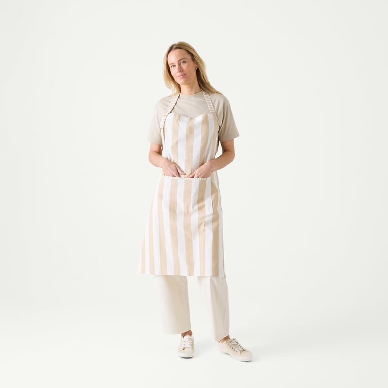 Ava Caramel & White Stripe Apron