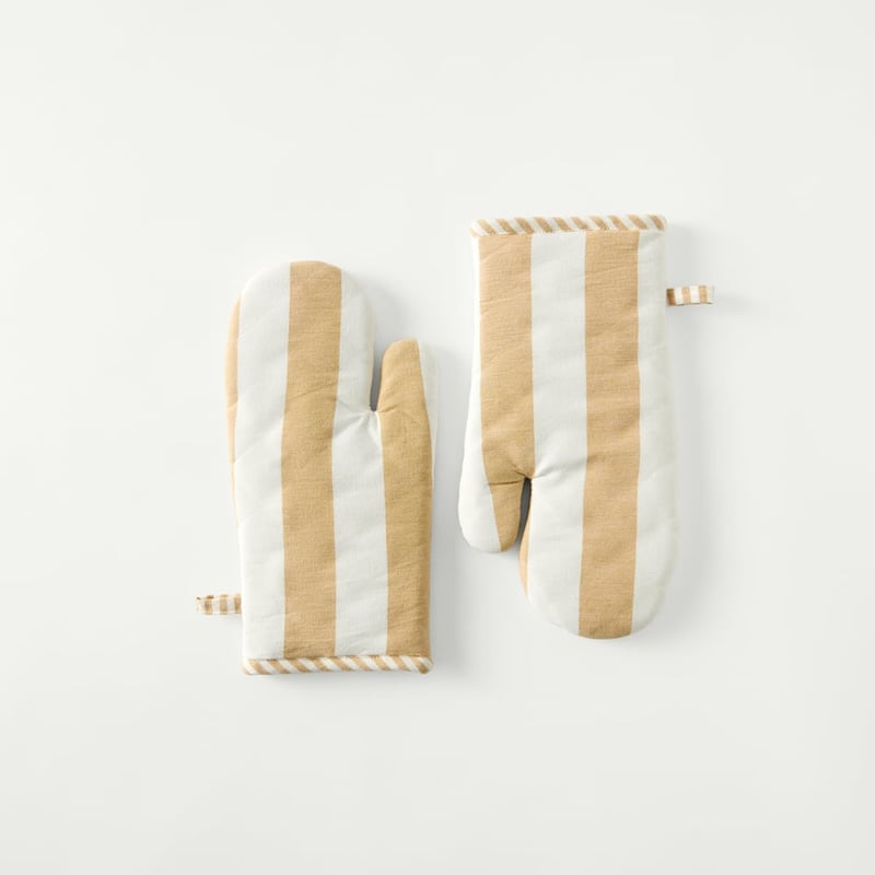 Ava Caramel & White Stripe Oven Mitts Pack of 2
