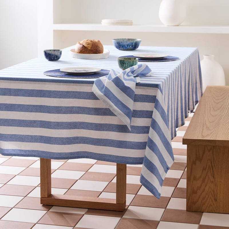 Ava Blue & White Stripe Tablecloth