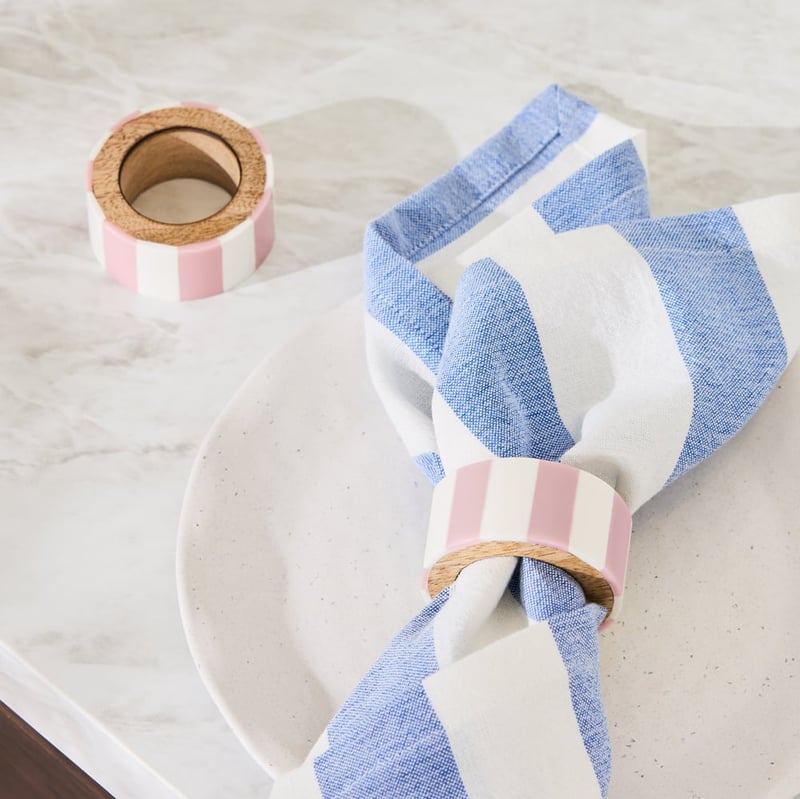 Umbria Pink & White Timber Napkin Ring Set of 2
