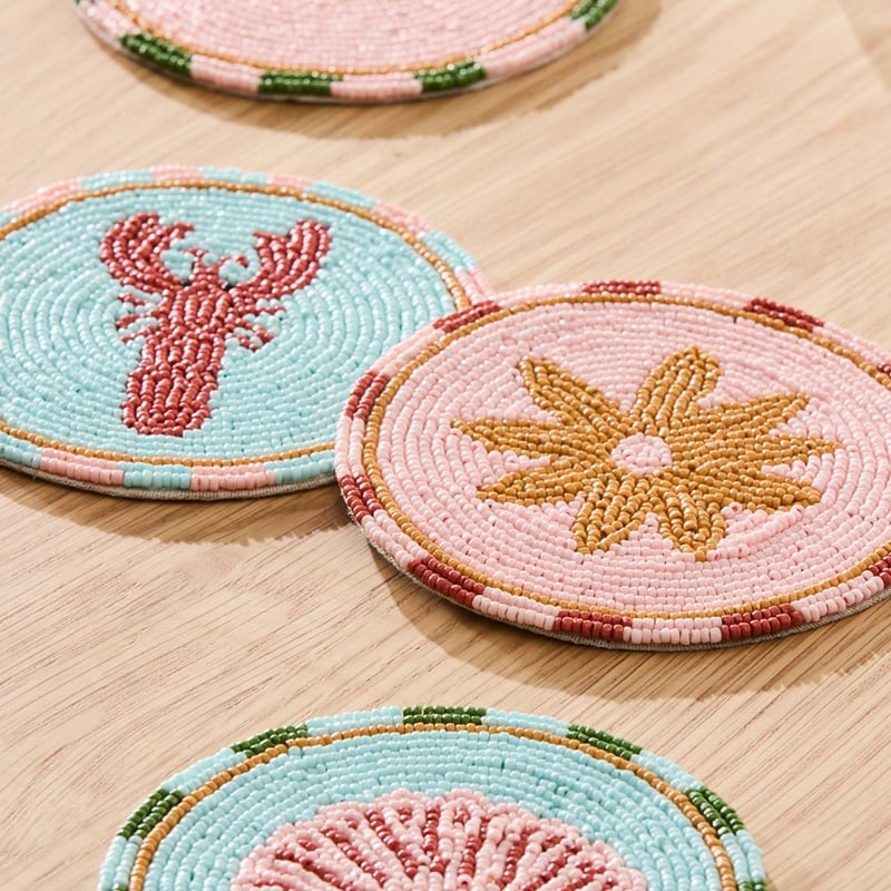 Sealife Multi Beaded Coasters Pack of 4