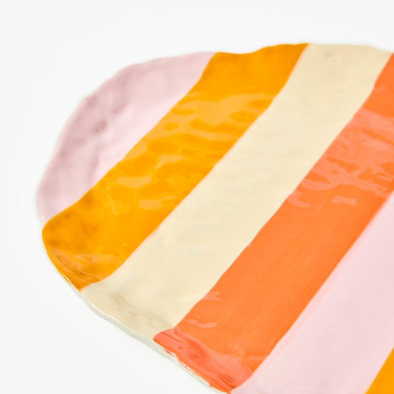 Tuscany Pink & Orange Stripe Oval Platter