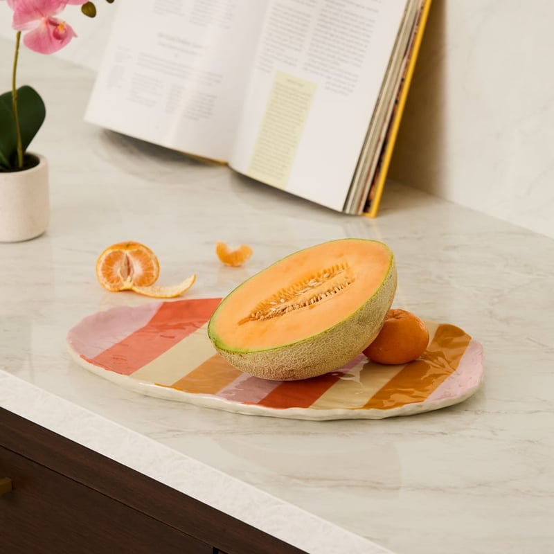 Tuscany Pink & Orange Stripe Oval Platter