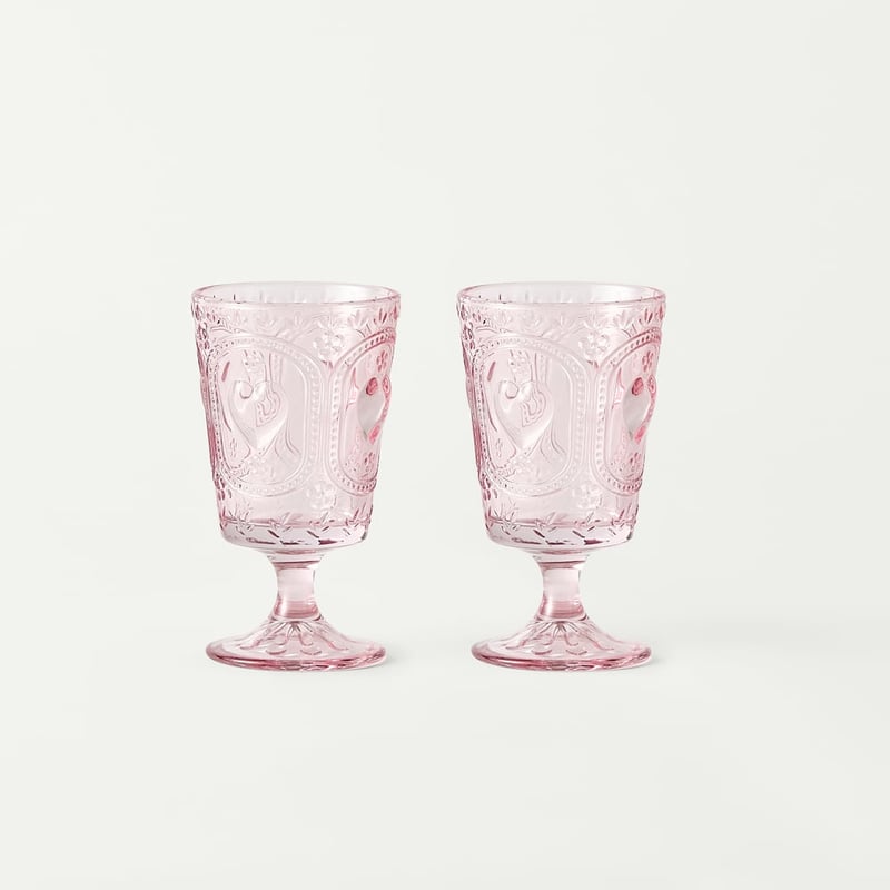 Heart Rose Pink Wine Glass Pack of 2