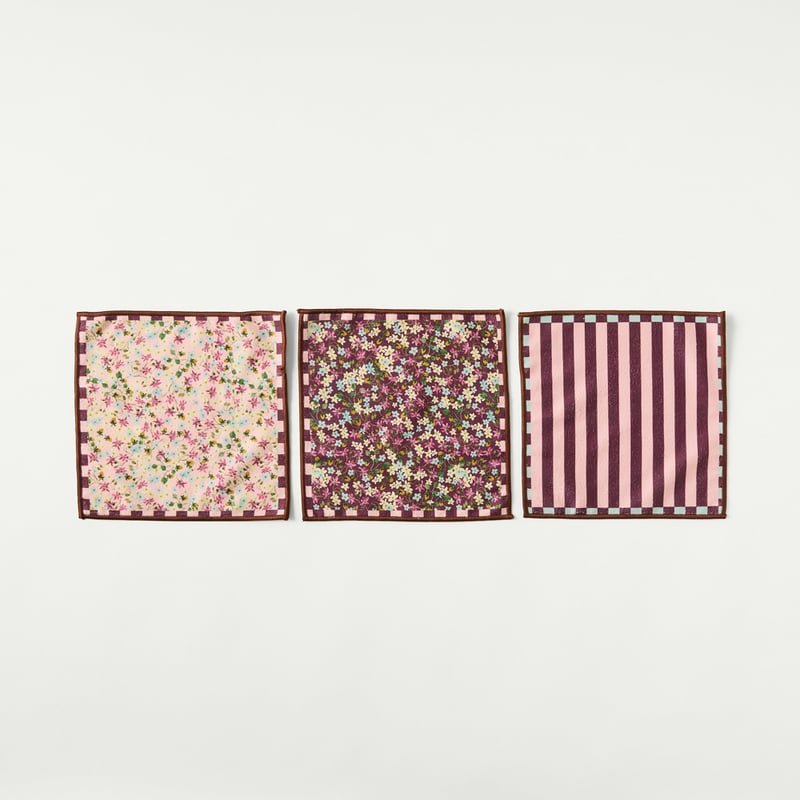 Adeline Rose & Burgundy Stripe Microfibre Washcloths Pack of 3