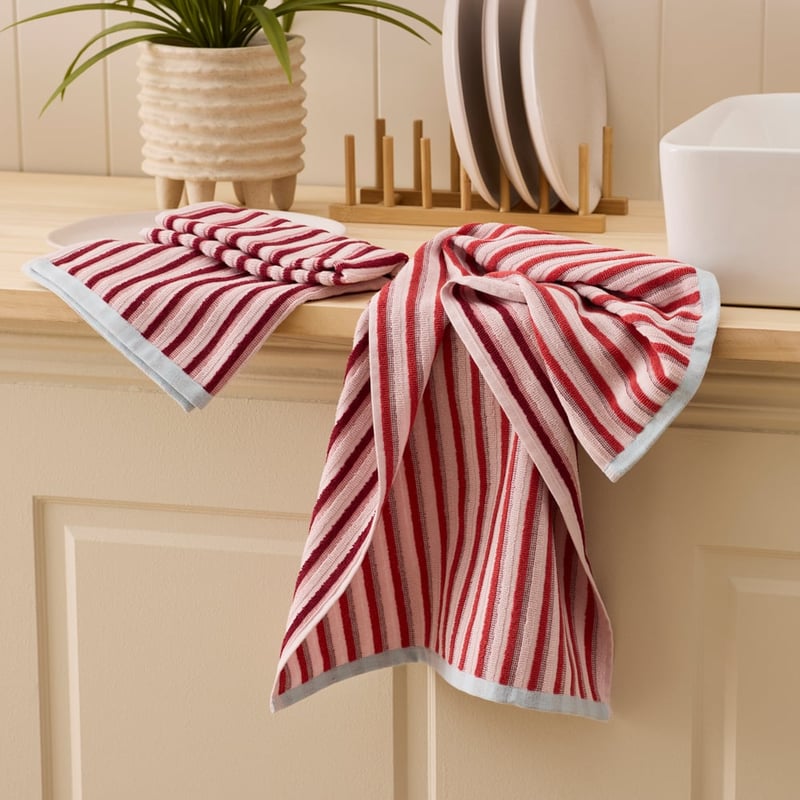 Polly Pink & Berry Stripe Tea Towel Pack of 2