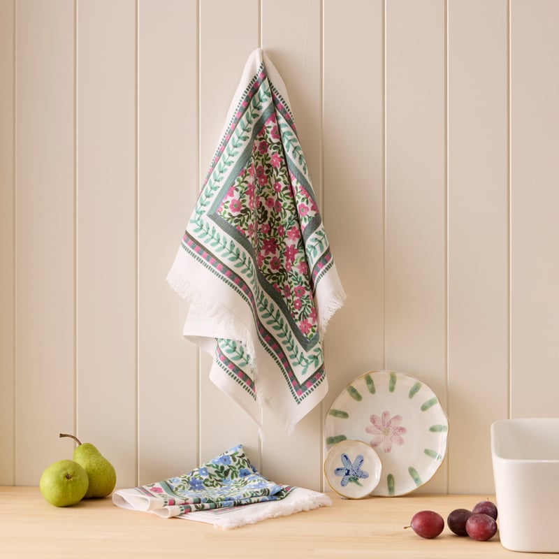 Flower Fields Green Tea Towel Pack of 2