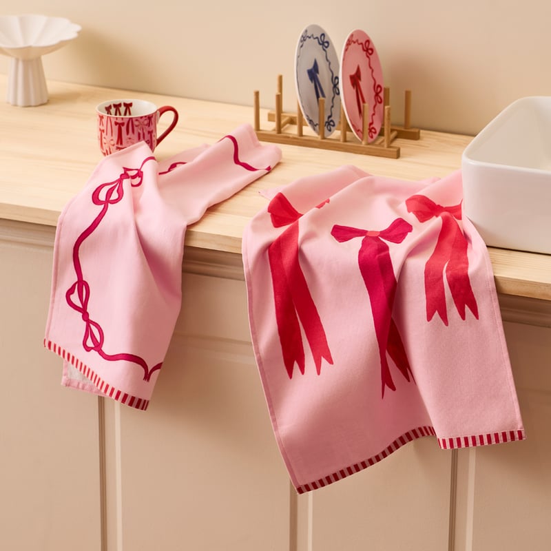 Bella Pink Bow Chain Tea Towel Pack of 2