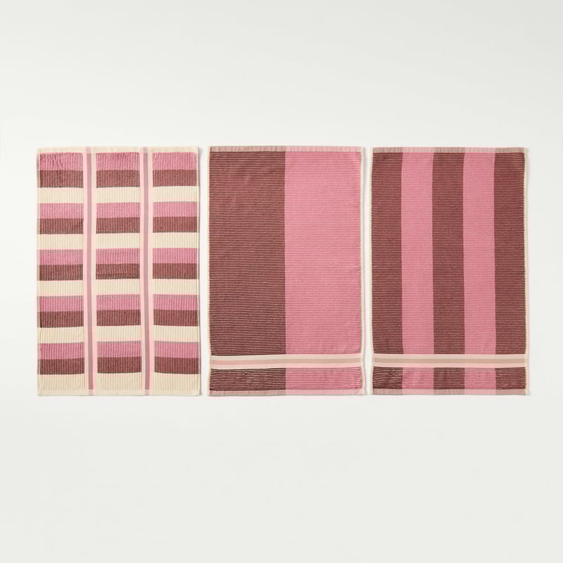 Australian Cotton Burgundy Rose Stripe Tea Towel Pack of 3