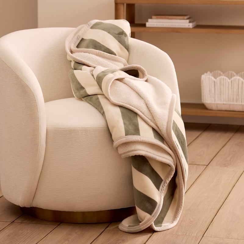 Natural & Green Stripe Sherpa Throw