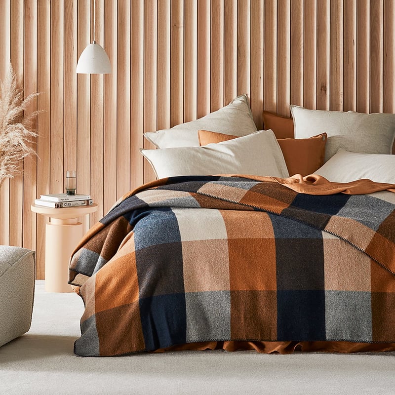 Holland Navy & Brown Wool Blanket