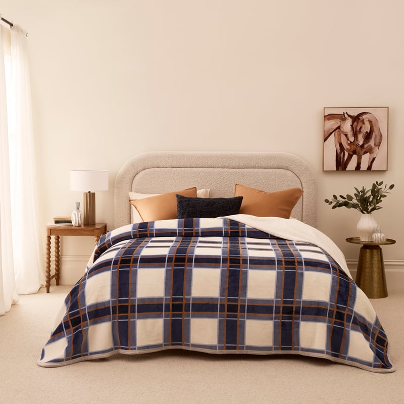 Heritage Check Blue Sherpa Blanket
