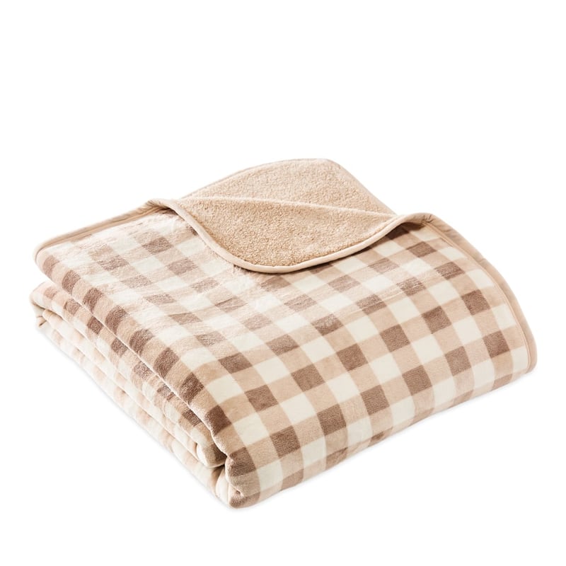 Natural Gingham Sherpa Blanket