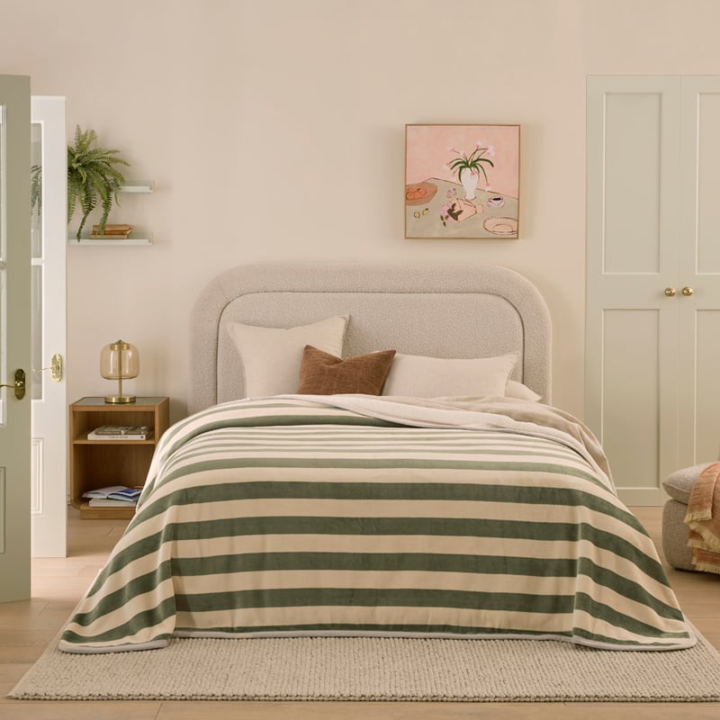 Natural & Green Stripe Sherpa Blanket