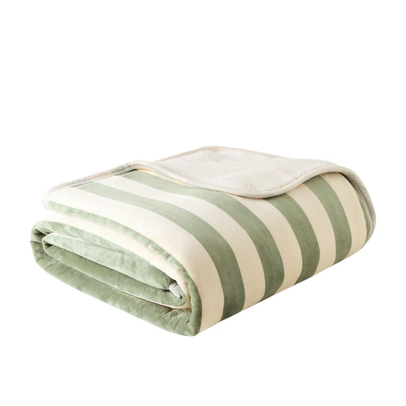 Natural & Green Stripe Sherpa Blanket