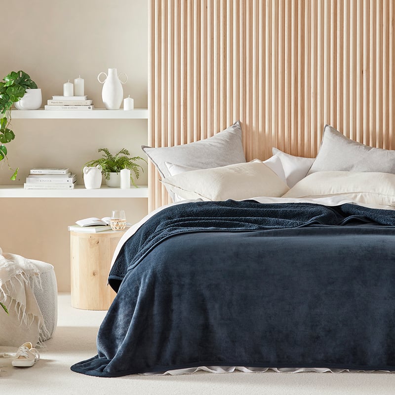 Navy Sherpa Blanket