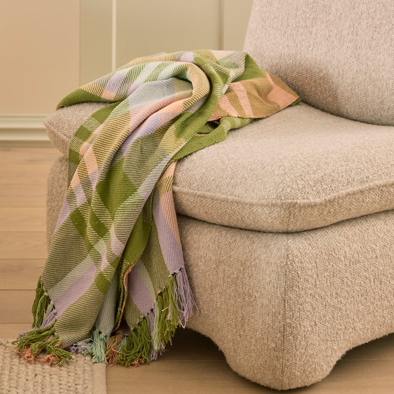 Claudia Check Green & Pink Sand Throw