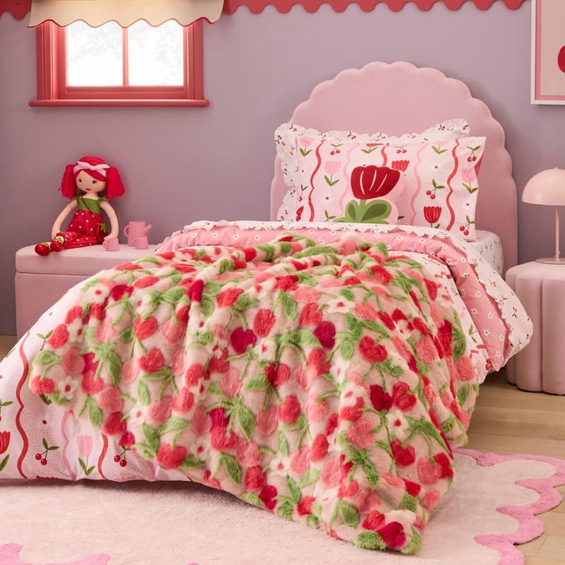 Cherry Garden Pink Jacquard Faux Fur Throw