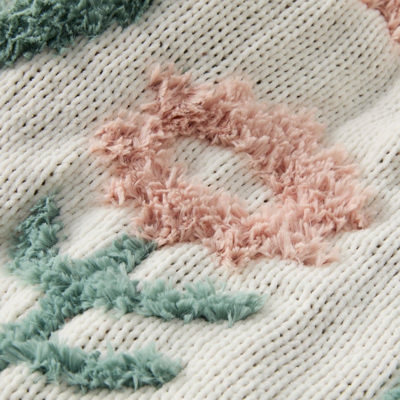 Elsie Natural & Green Feather Knit Throw