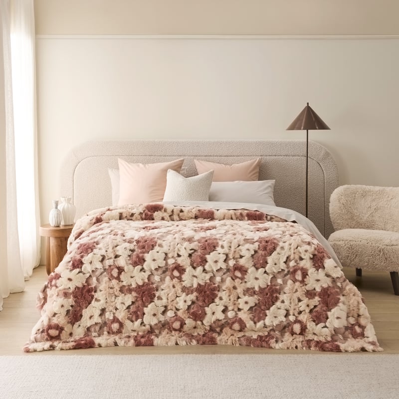Grace Pink Floral Fur Blanket
