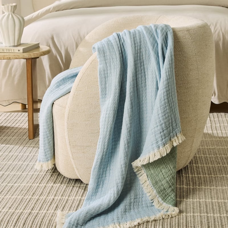 European Collection Chambray Blue & Hunter Green Elio Throw