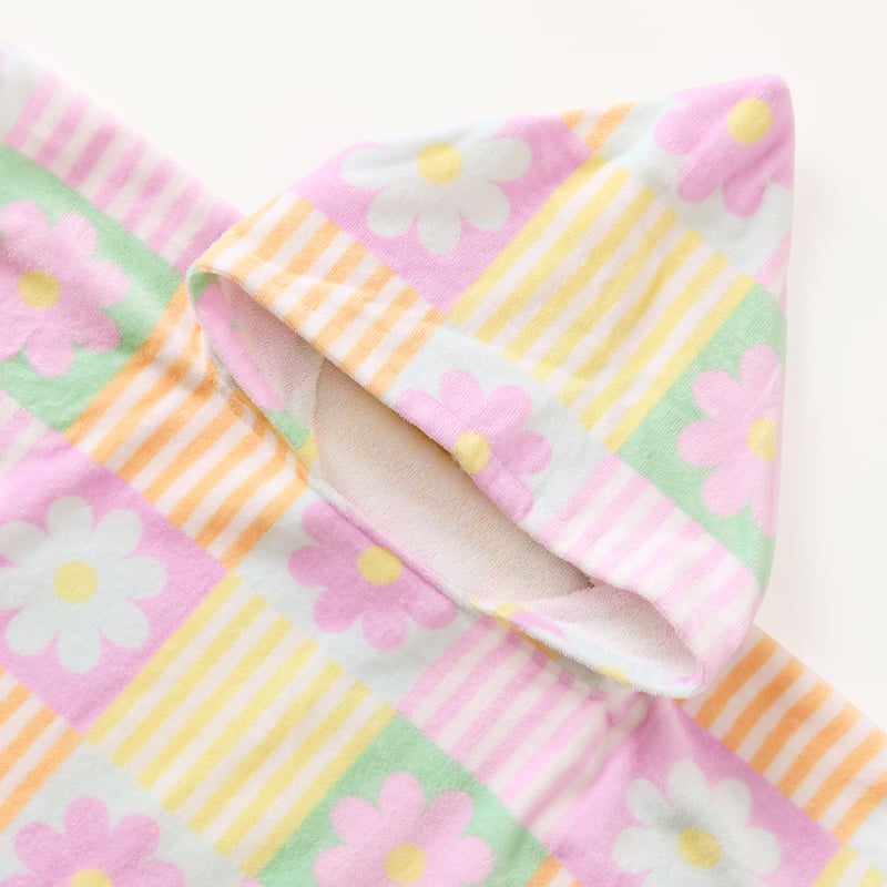 Kids Floral Check Beach Hooded Towel 