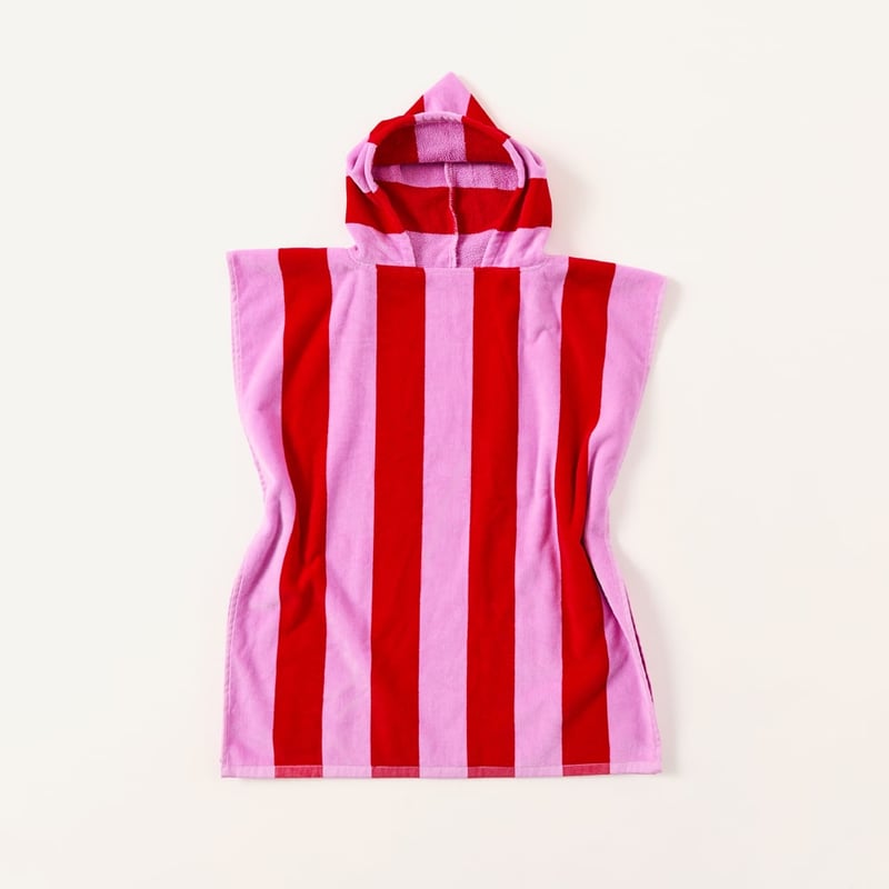Kids Pink & Red Stripe Beach Hooded Towel