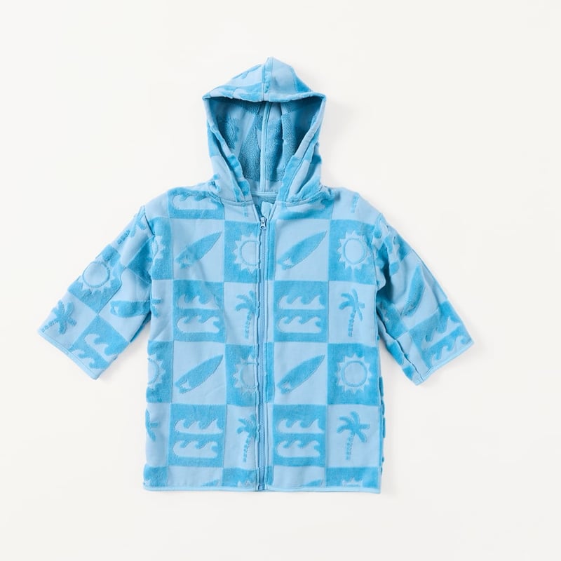 Kids Blue Shell Palm Zip Up Hooded Towel