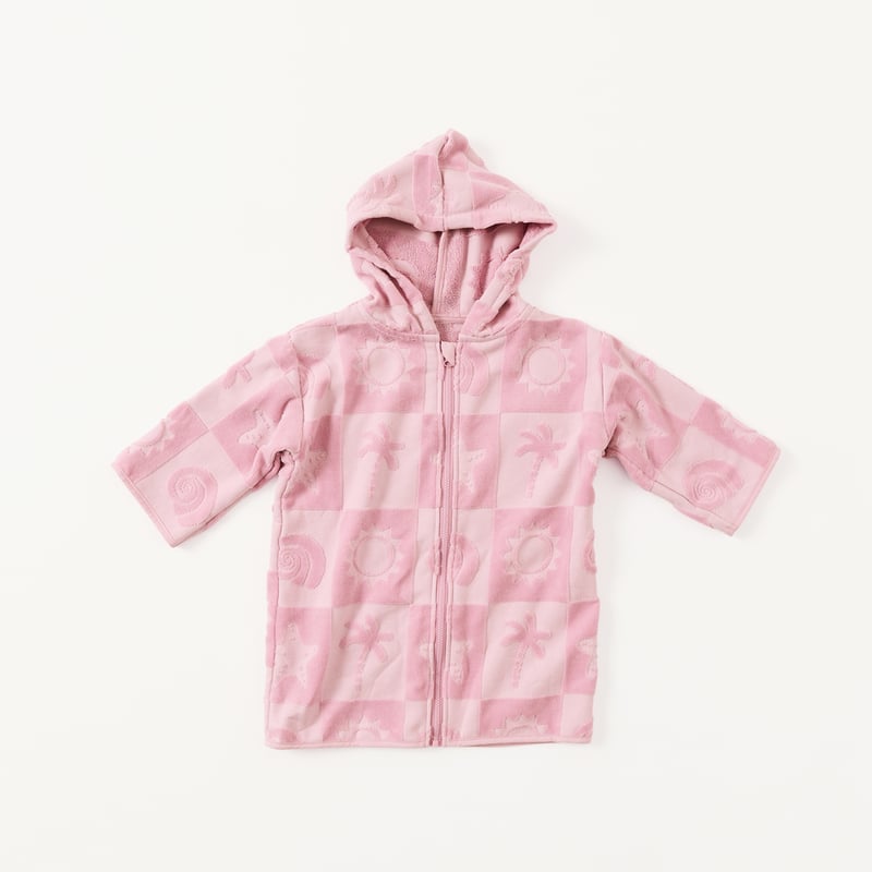 Kids Pink Shell Palm Zip Up Hooded Towel