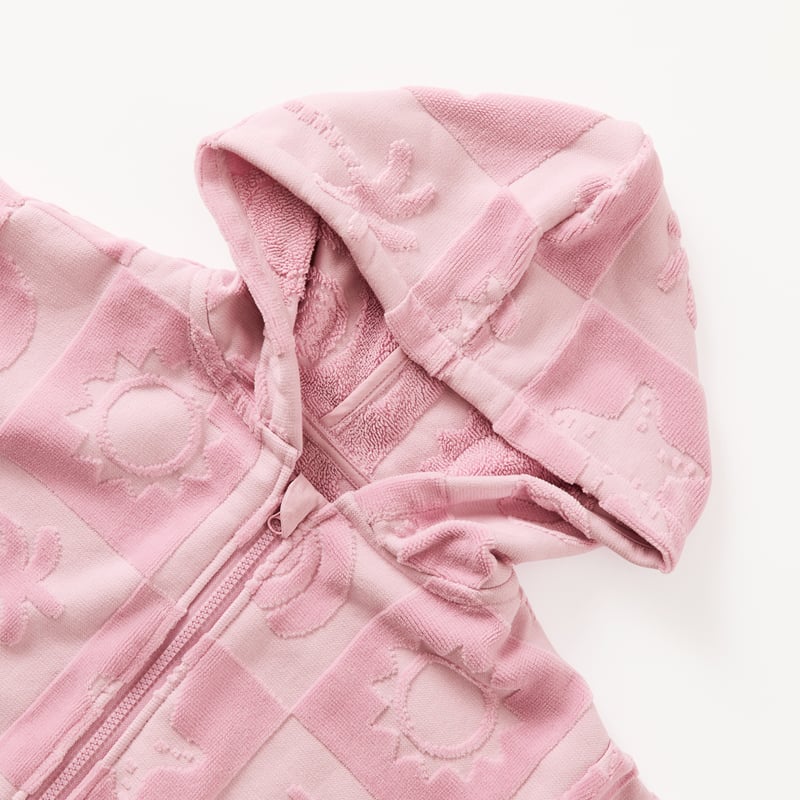 Kids Pink Shell Palm Zip Up Hooded Towel