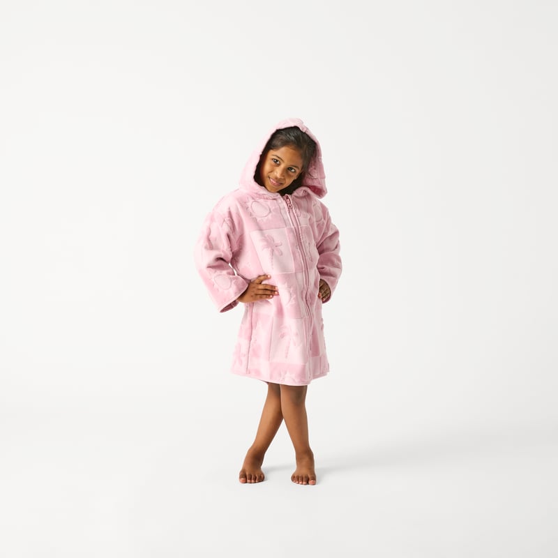Kids Pink Shell Palm Zip Up Hooded Towel