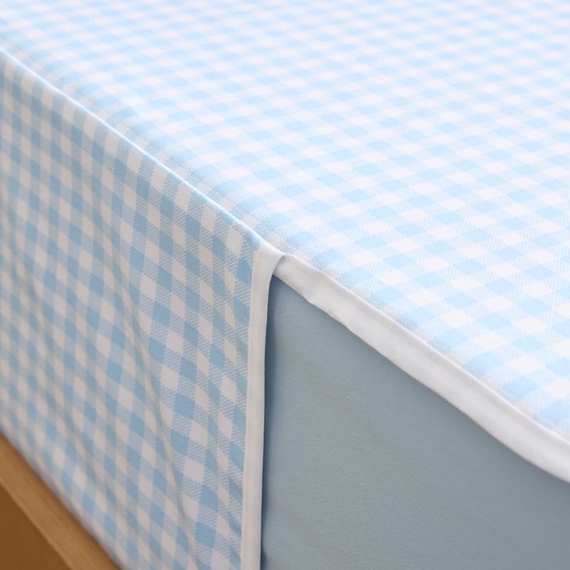 Kids Bed Waterproof Blue Gingham Top Sheet Protector