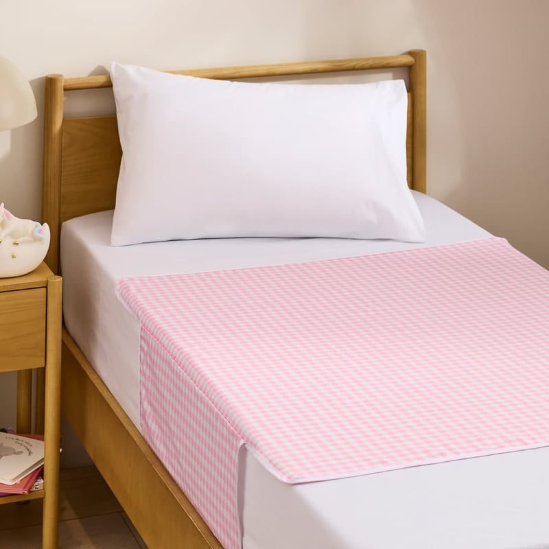 Kids Bed Waterproof Pink Gingham Top Sheet Protector