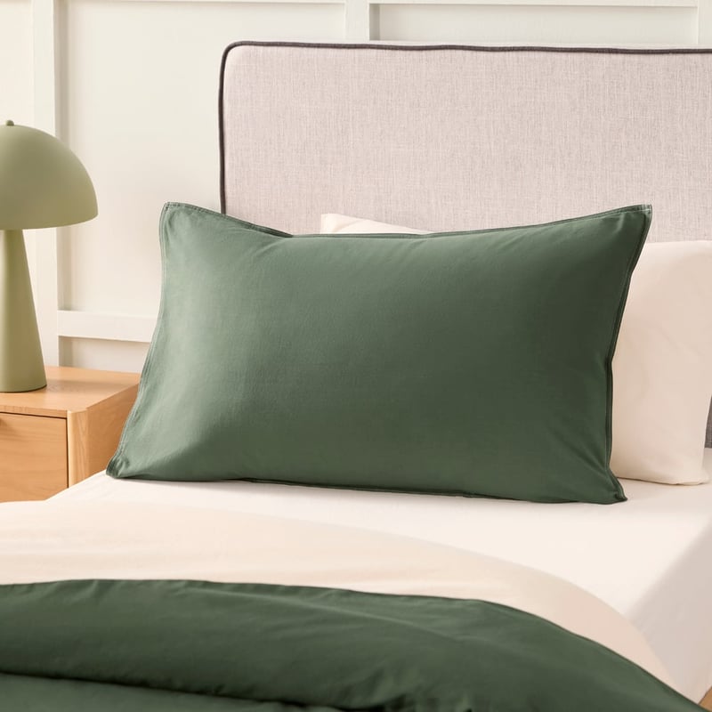 Stonewashed Natural Dark Green Quilt Cover Set