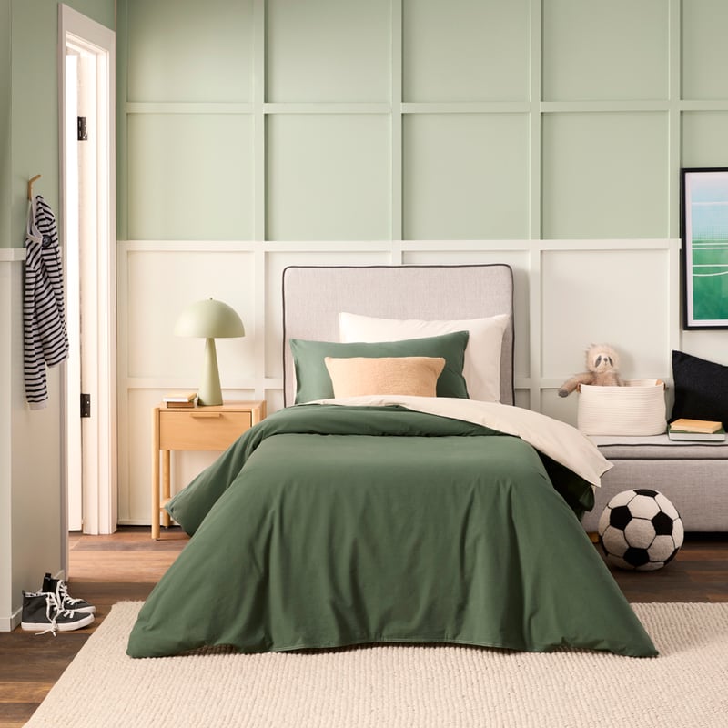 Stonewashed Natural Dark Green Quilt Cover Set