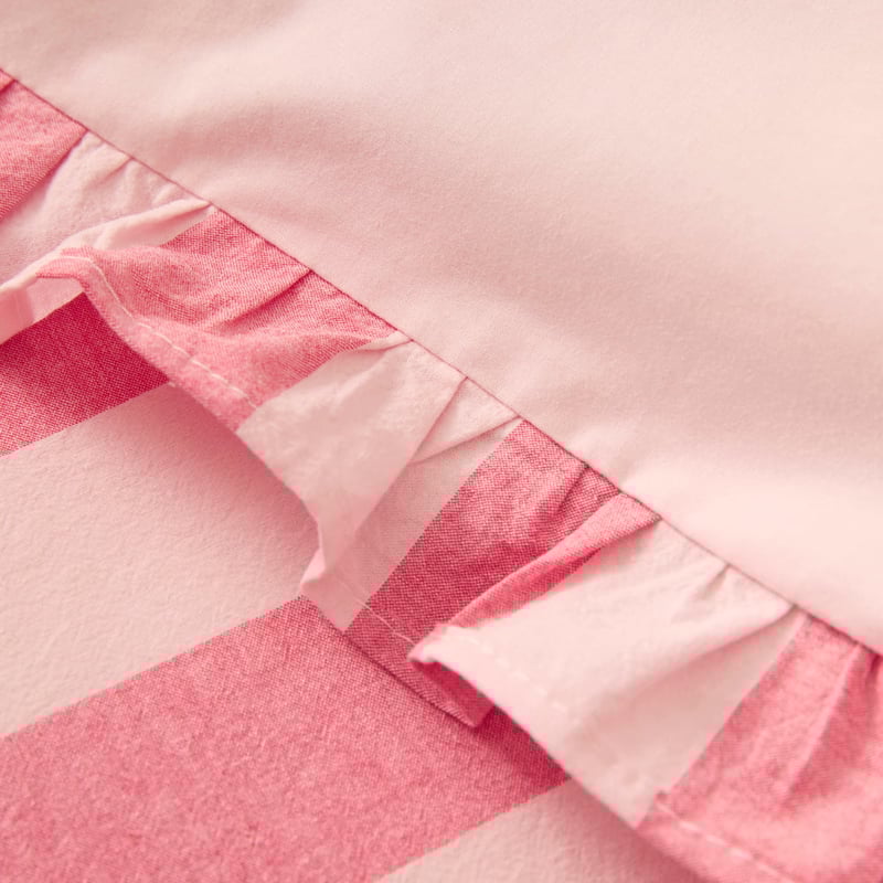 Stonewashed Muted Pink Red Ruffle Stripe Quilt Cover Set