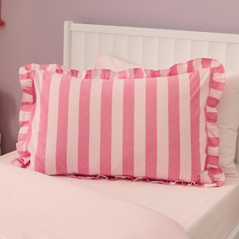 Stonewashed Muted Pink Red Ruffle Stripe Quilt Cover Set