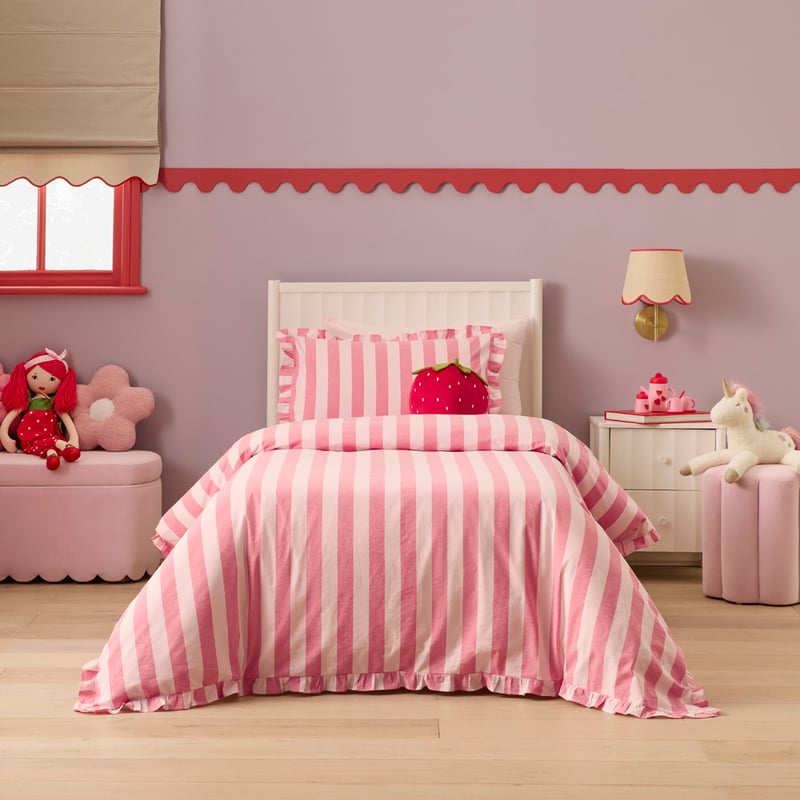 Stonewashed Muted Pink Red Ruffle Stripe Quilt Cover Set