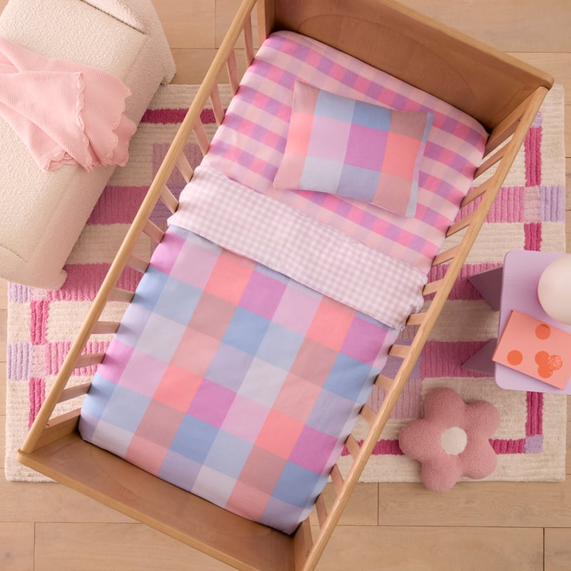 Parker Check Pink Flannelette Cot Quilt Cover Set
