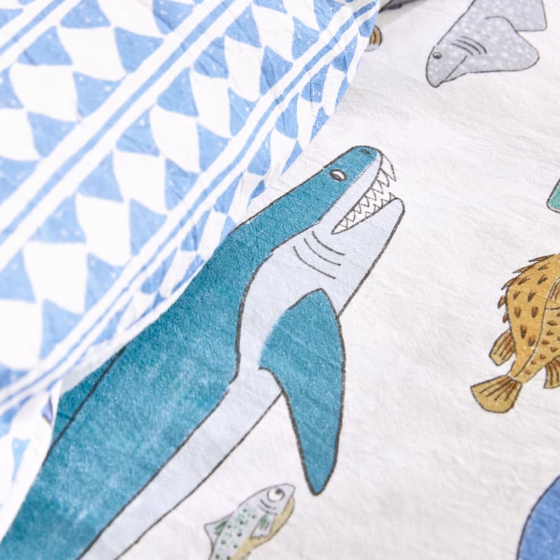 Stonewashed White Shark Face Quilt Cover Set