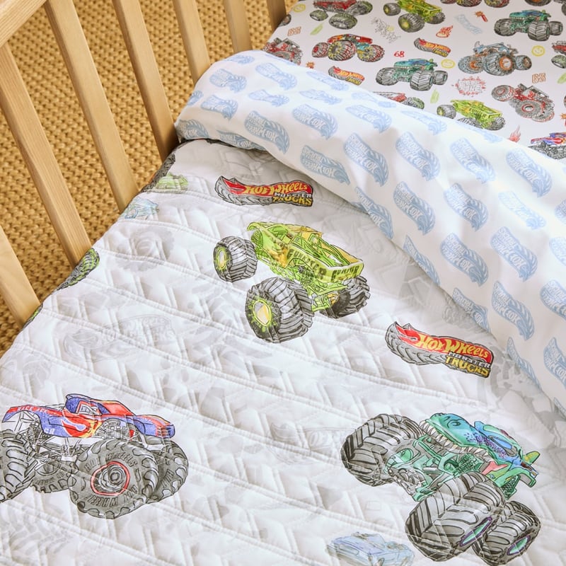 Mattel Hot Wheels Monster Trucks Quilted Cot Quilt Cover Set