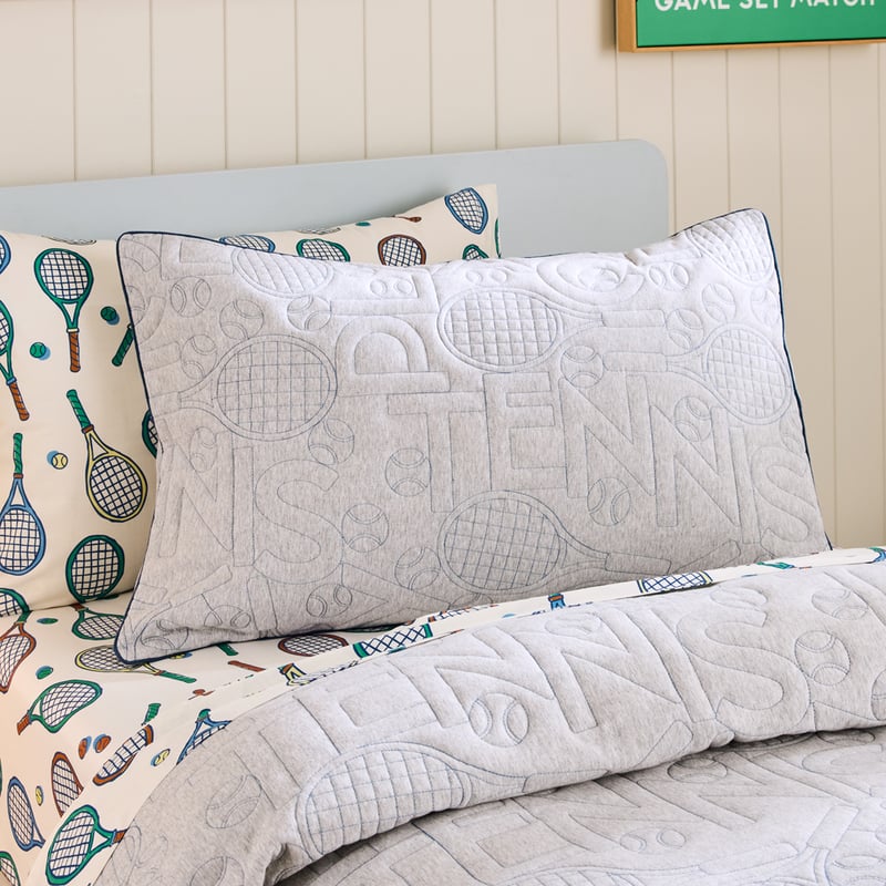 Tennis Grey Marle Jersey Quilted Quilt Cover Set