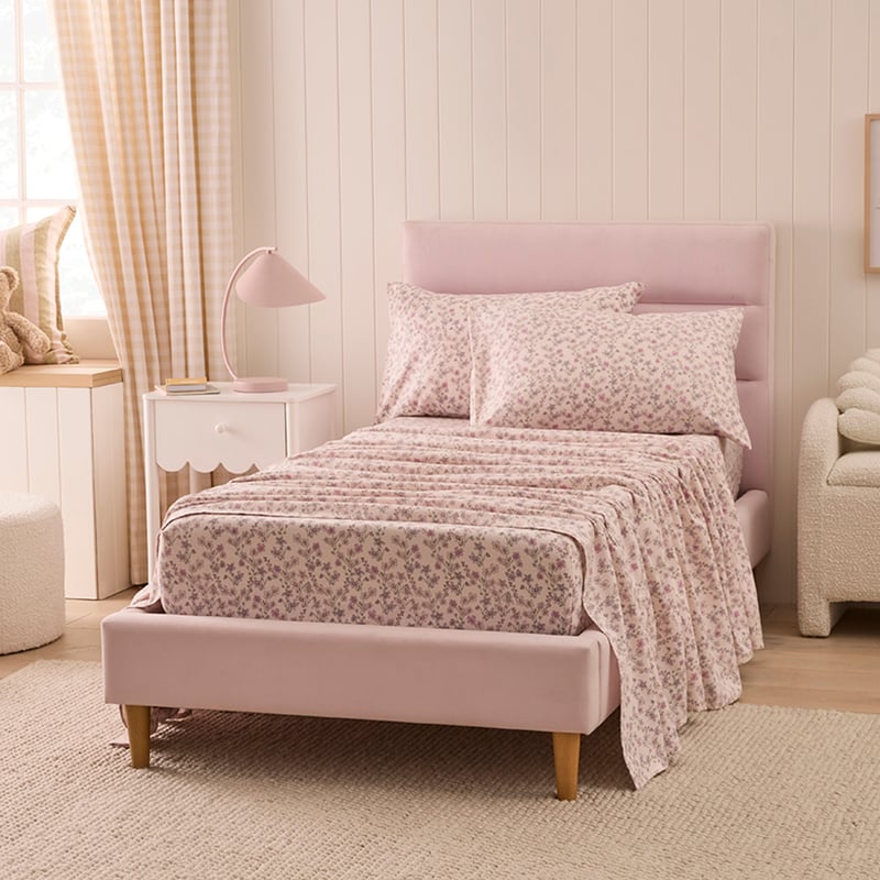 Gracie Floral Soft Pink Flannelette Sheet Set