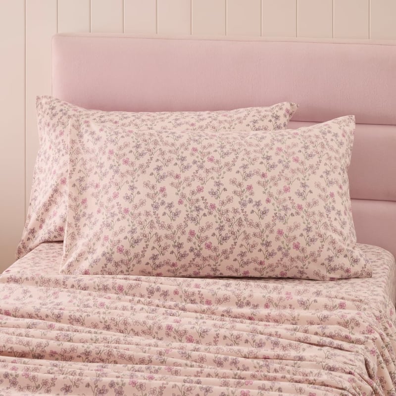 Gracie Floral Soft Pink Flannelette Sheet Set