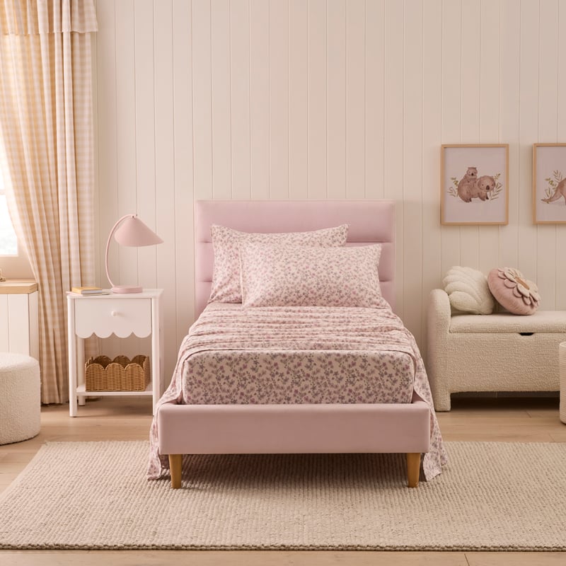 Gracie Floral Soft Pink Flannelette Sheet Set
