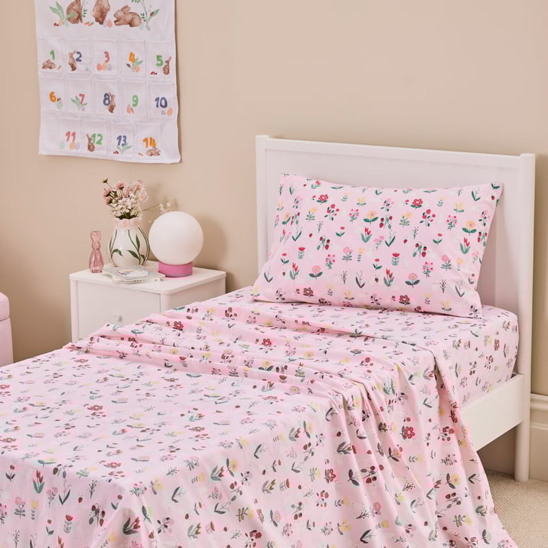 Bunny Floral Pale Pink Sheet Set