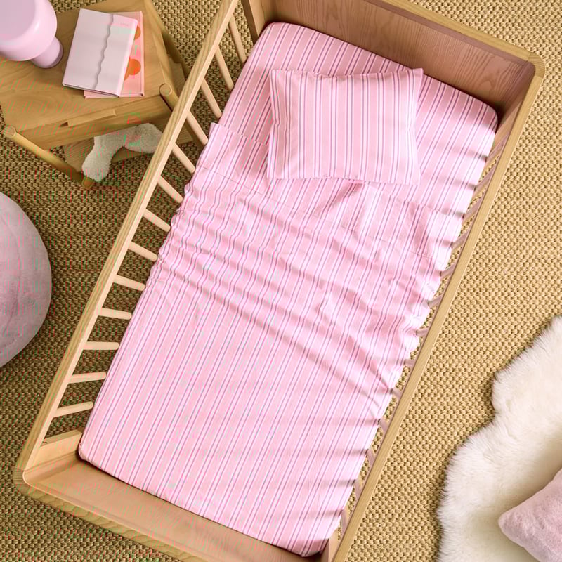 Pippa Pink Stripe Cot Sheet Set
